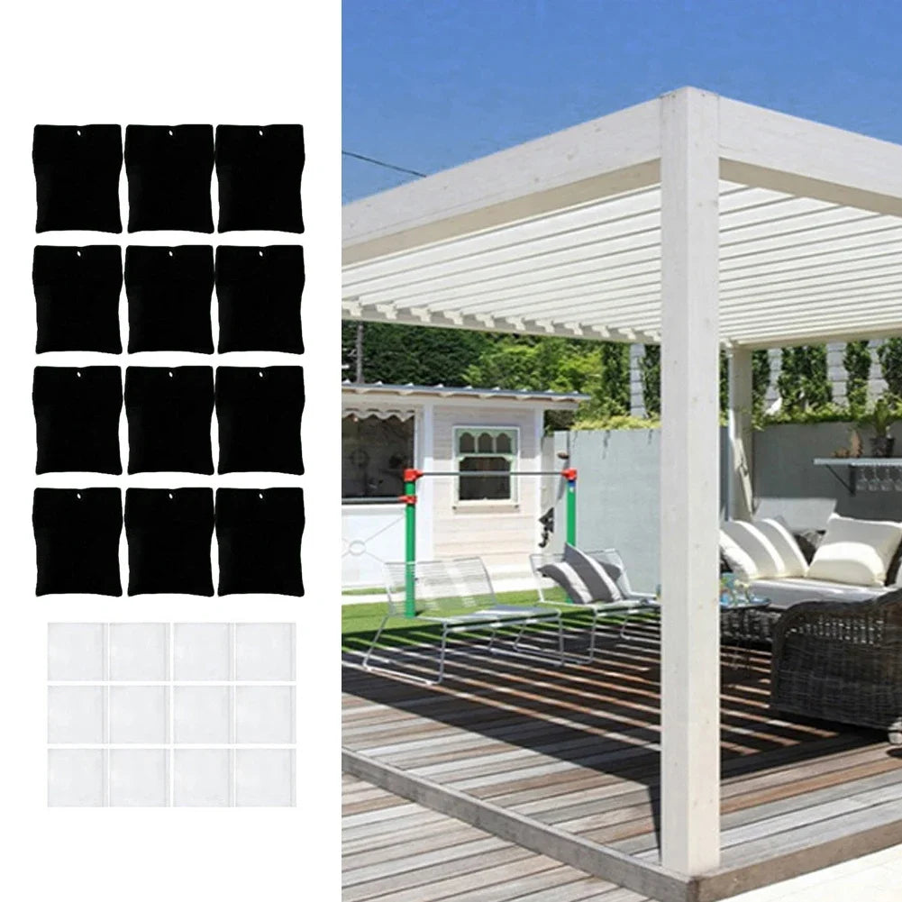 rideaux exterieur sacs noirs filtres blancs pinces linge accessoires pergola decorationextérieur opaquesemitransparent