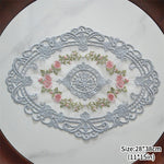 serviettes table vintage broderie florale dentelle rose blanc vert