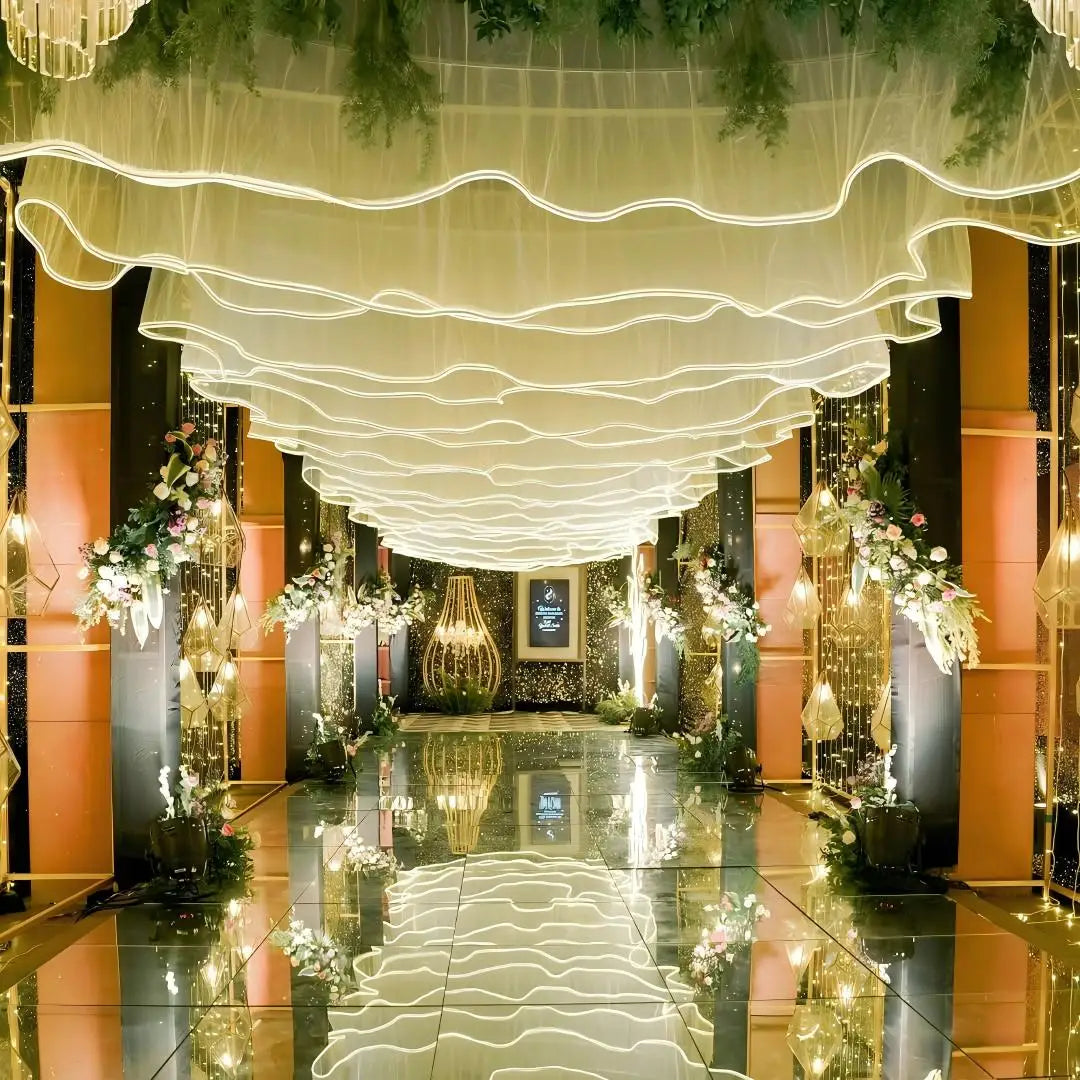 rideau lumineux blanc plissé moderne décoration mariage anniversaire fête 20m