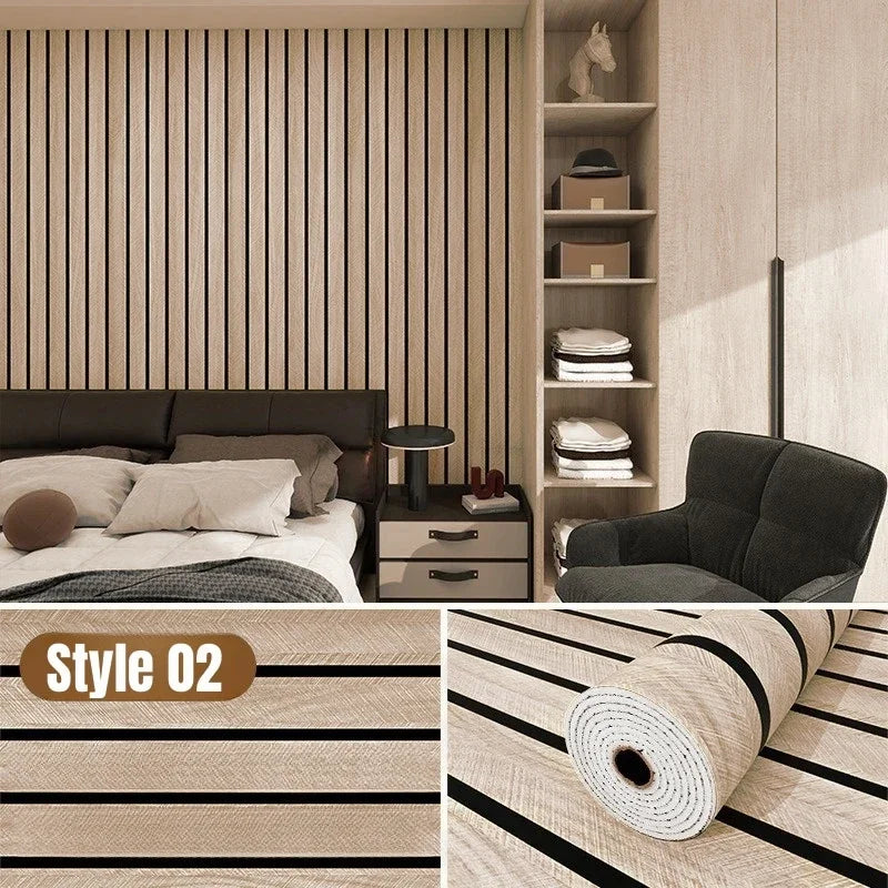 revêtement mural autocollant 3d grain bois moderne facile poser beige noir salon decoration