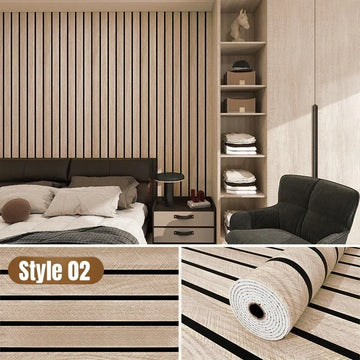 revêtement mural autocollant 3d grain bois moderne facile poser beige noir salon decoration
