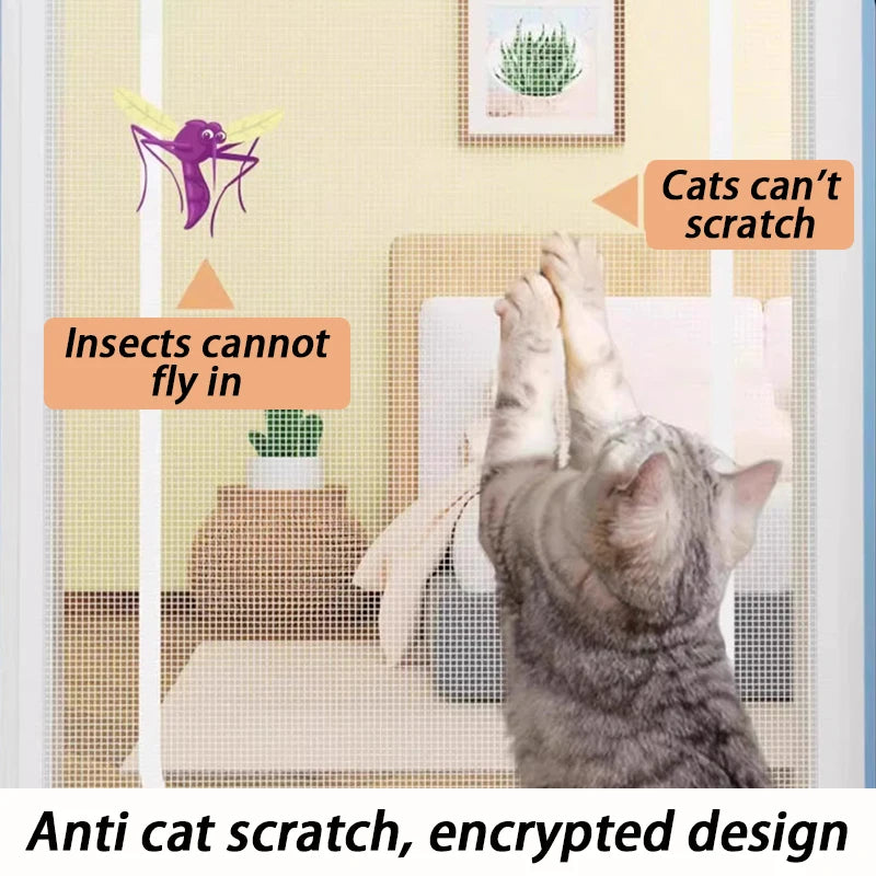 rideaux anti chat filet maille fine gris clair sécuritaire velcro zippé double sens chambre