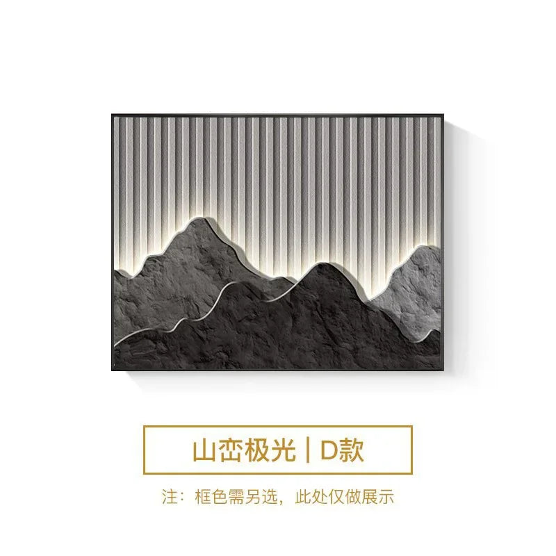 cadre mural contemporain noir montagne relief lignes lumineuses minimaliste fixations murales decoration interieur