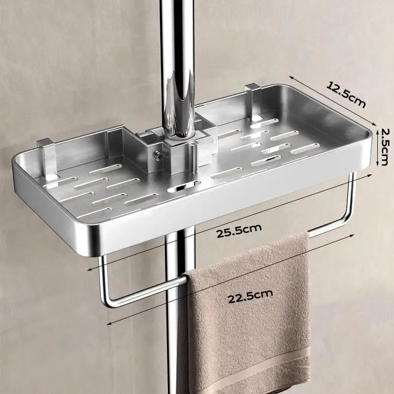 étagère salle bain moderne métal noir gris argenté fixée bouteilles savon parfum serviette gant