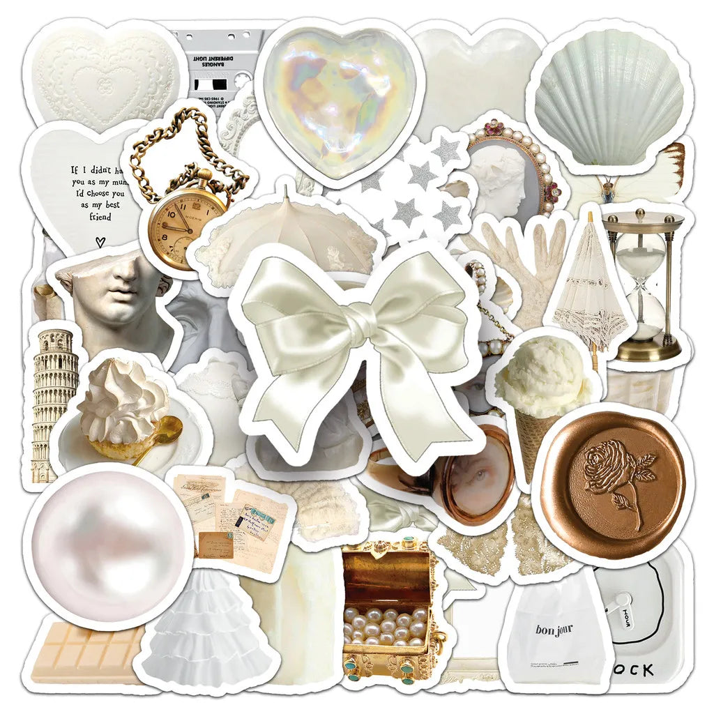 autocollants blancs vintage romantiques coeurs motifs floraux textes horloges fleurs décoration téléphone portable ordinateur