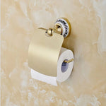 accessoires salle bain doré motifs floraux classique serviette papier toilette savon fixations murales ensemble
