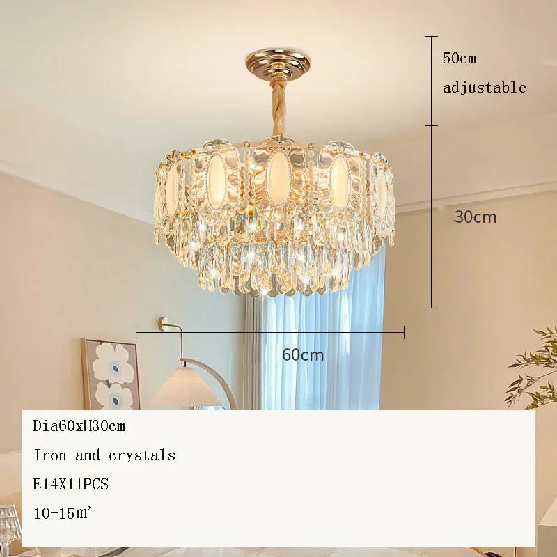 lampe suspendue dorée cristal transparent classique chaîne métallique