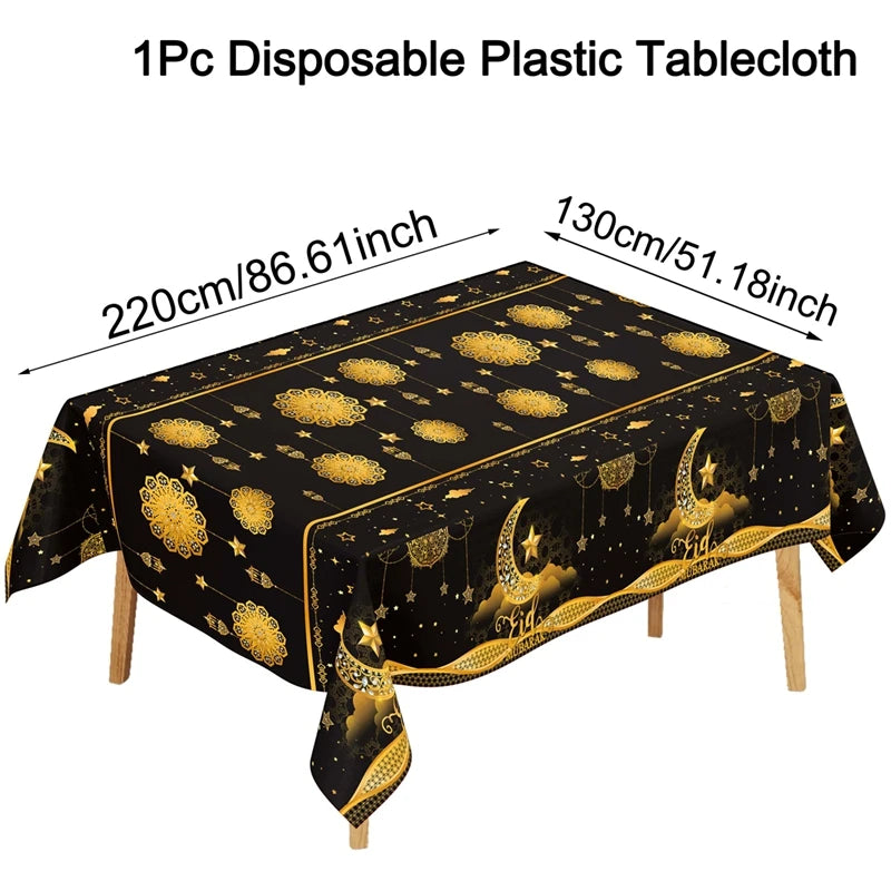 nappe table ramadan islamique motifs dorés étoiles lanternes fleurs İslam deco fête İslamique