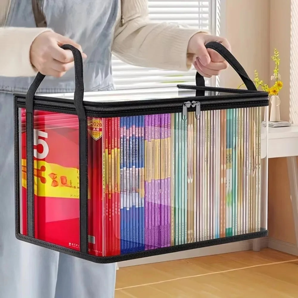 boîte rangement transparente moderne poignées rectangle pvc robuste organisation jouets fournitures scolaires