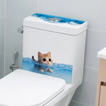 sticker decoratif chat nageur bleu blanc couvercle toilette adhésif amovible maison humoristique