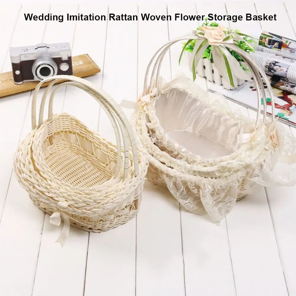 paniers tressés rangement fleurs dentelle blanche champêtre rustique mariage respectueux environnement