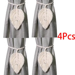rideau boho blanc rayures verticales macramé bois pompons coton