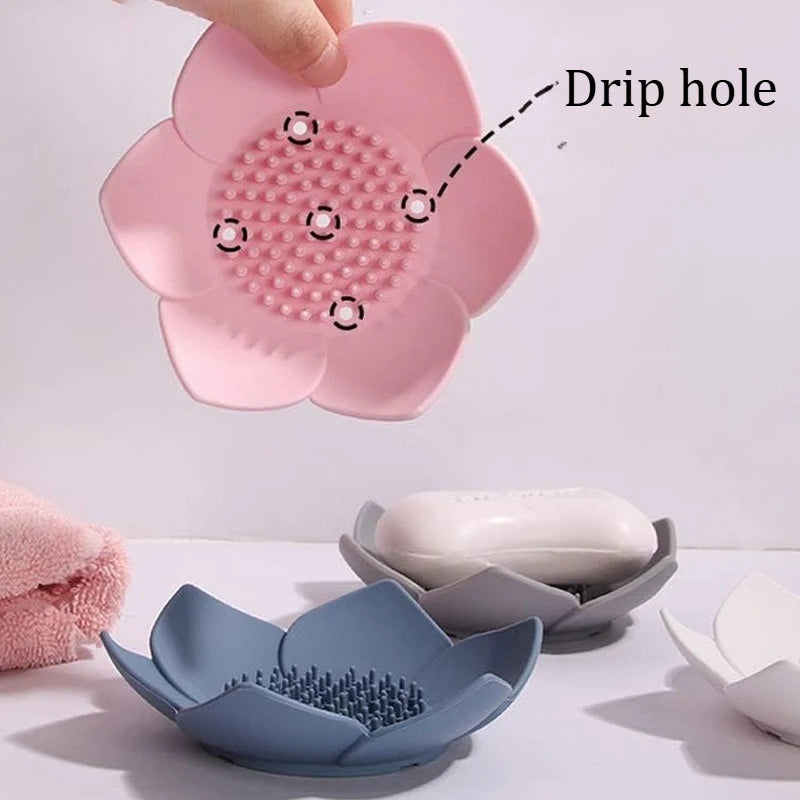 support savon moderne fleur relief gris bleu rose opaque salle bain portable silicone