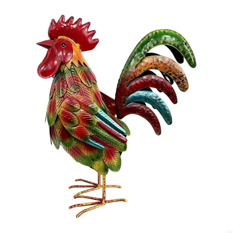 coq rouge jaune bleu blanc jardin sculpture patio peinture plumes artisanalextérieur