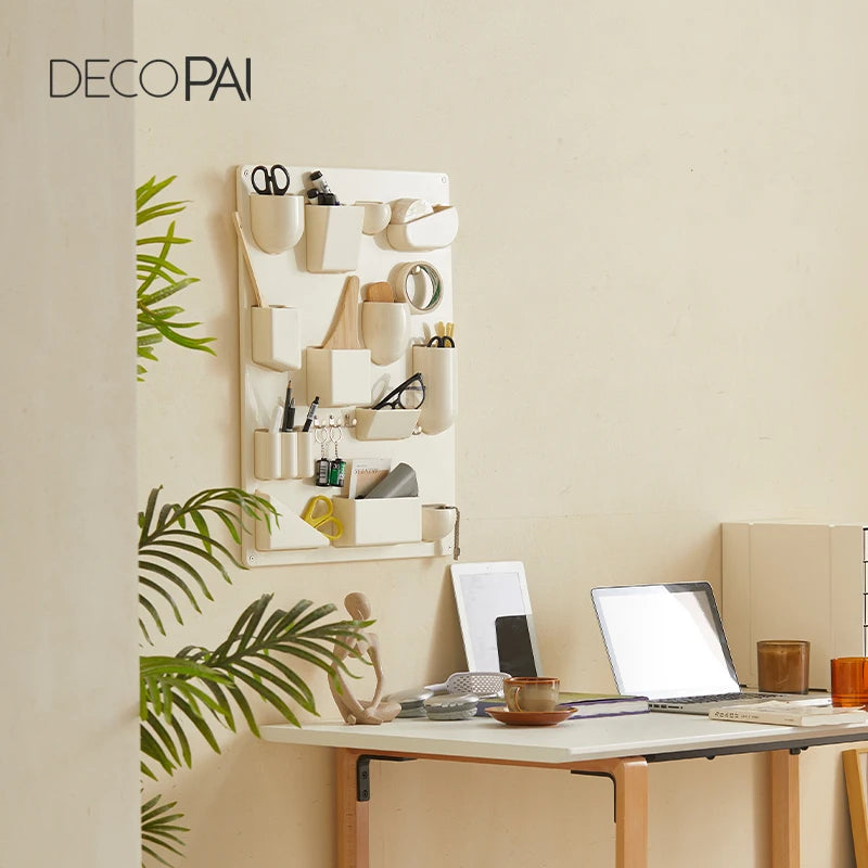 panneau rangement mural moderne beige clair 15 compartiments vis fixation boîtes outils chambre