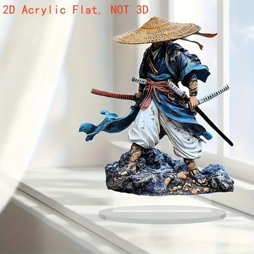 statue samouraï décoration traditionnelle guerrier arts martiaux japonais bleu blanc marron