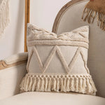 taies d'oreiller géométriques polyester non toxique boho chic fixations beige texturées maison hospitalière
