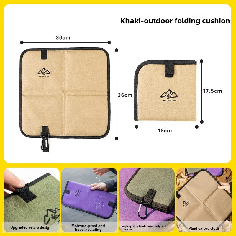 tapis siège pliable extérieur camping randonnée violet vert kaki rembourré velcro anneaux métalliques