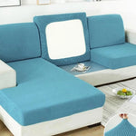 housses canapé extensibles lavables modernes polyester bleu carreaux 70x50cm fixés