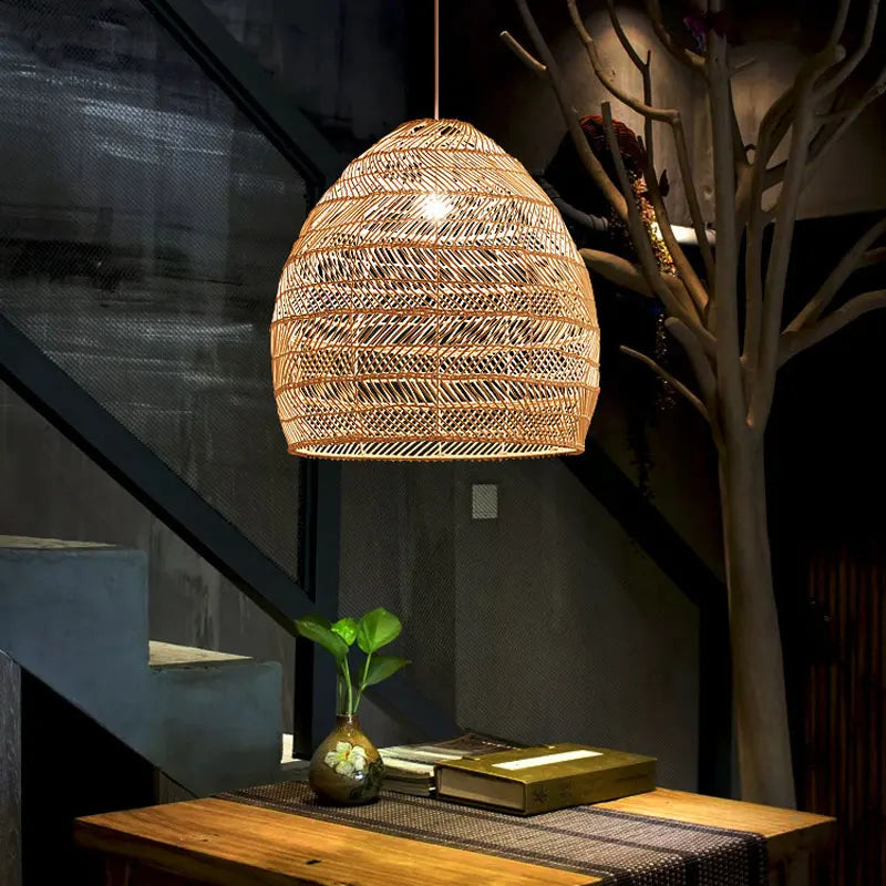 Lampe suspendue tressée bohème semi transparente salon chambre étude rustic asian