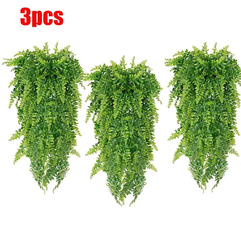 plantes artificielles cascade vertes feuilles dentelées décoration intérieure extérieure suspension crochet réaliste bohème nature
