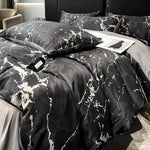 ensemble literie noir marbré moderne housses taies oreillers drap lit