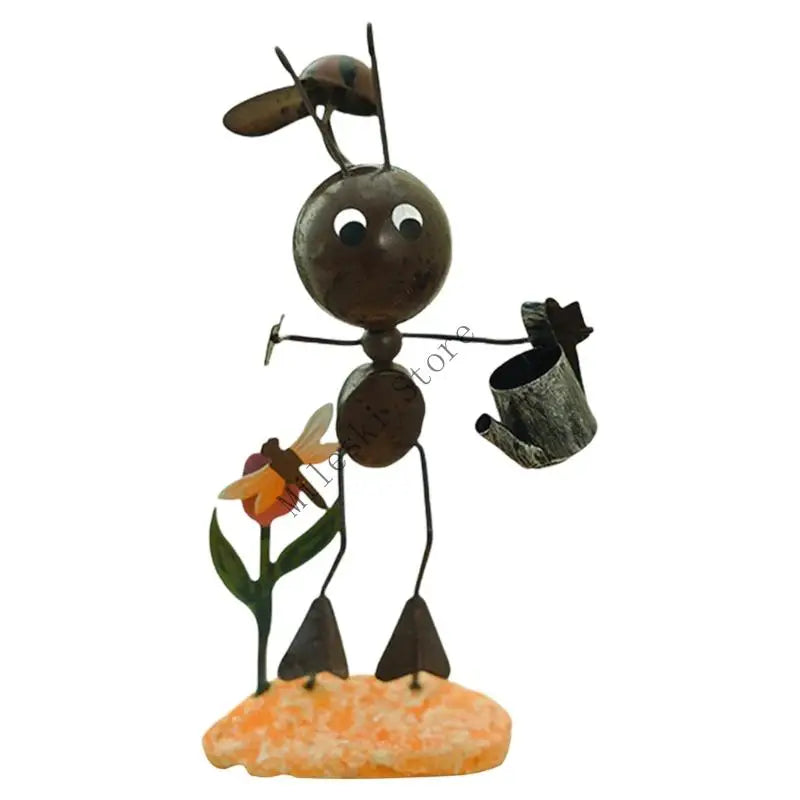 figurine métallique jardin feuilles fleurs décor extérieur moderne artisanal noir bleu vert orange blanc