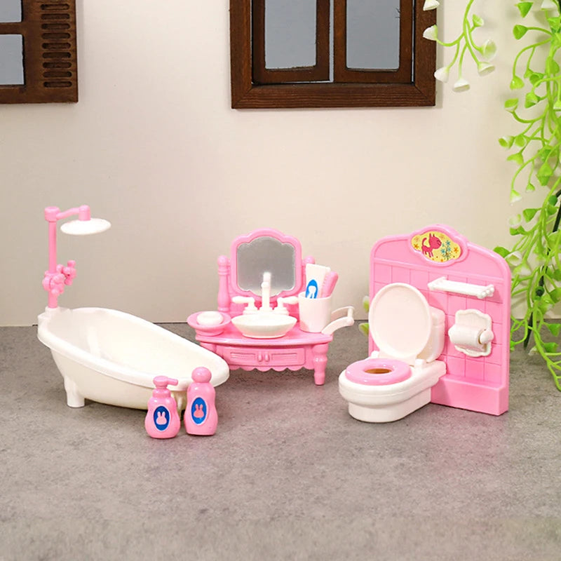 ensemble meubles salle bain miniature blanc rose beige texture bois classique toilette vasque miroir