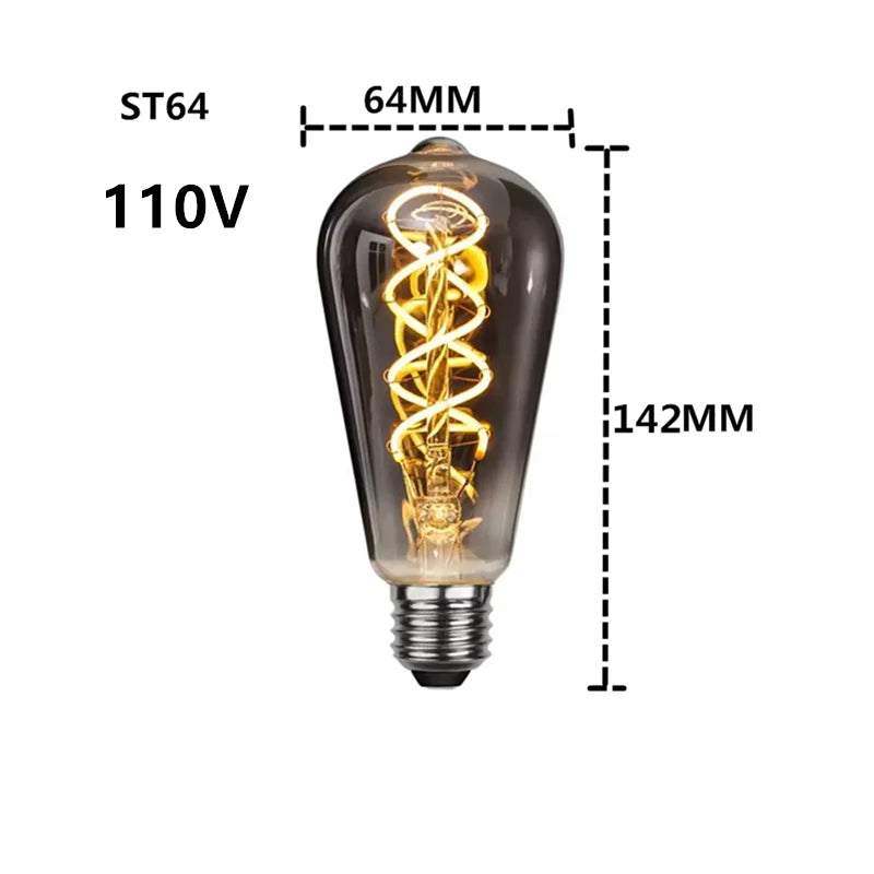 ampoules led décoratives vintage vis e27 spirale dorée noir 2700k 4w 8w 220v