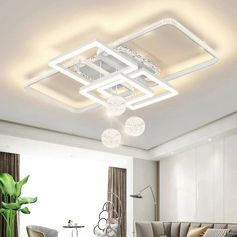 plafonnier moderne luminaire suspendu blanc noir doré cristaux géométrique contemporain