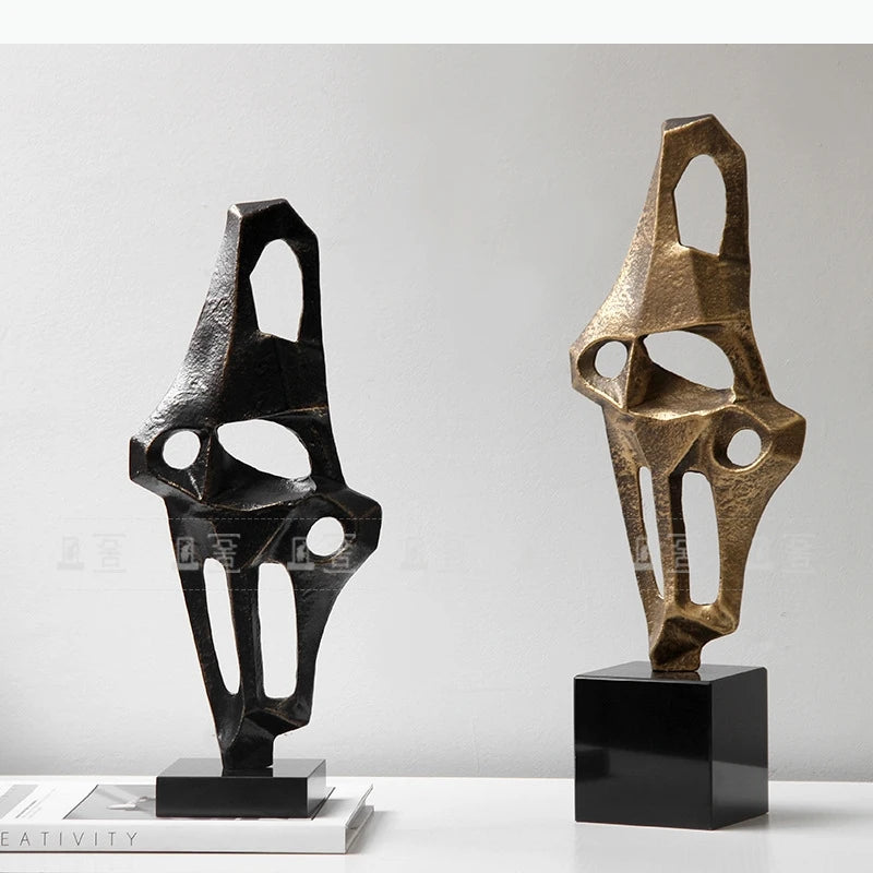 sculptures decoratives abstraites moderne noir bronze doré texturé minimaliste salon decoration
