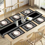 sets table géométriques noirs blancs moderne nappe table runner élégant motifs grecs imperméable résistantextérieur