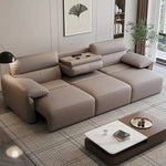 canapé d'angle simili cuir marron moderne table basse tapis plante lampe sofa bed