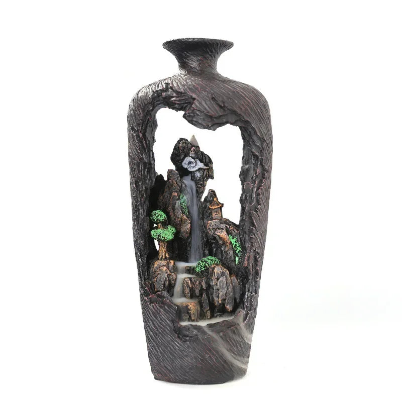 vase décoratif zen effet bois cascade petite maison vert naturelintérieur ambiance relaxation encens aromathérapie