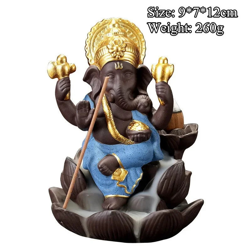 statue ganesh pierre beige texture granulée indien cendrier fixations traditionnel