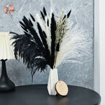 bouquet pampas séchés noir blanc décoration maison halloween anniversaire boho festive