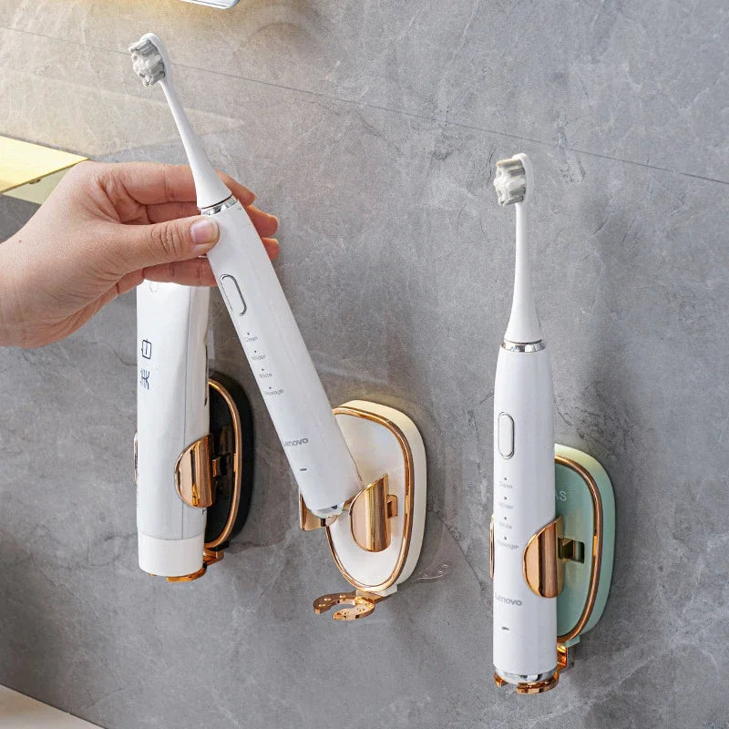 porte brosses dents électriques support mural salle bain moderne blanc doré minimaliste adhésif tube