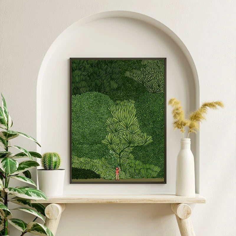 tableau moderne impression toile verte paysage végétal sans cadre décoration maison contemporain fixations bois