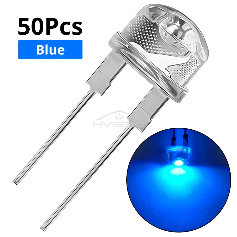diodes led bleu vert rouge jaune blanc moderne transparents 8mm 50pcs