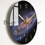 horloge murale moderne noire étoiles galaxie lumineuses salon décoration opaque aiguilles électrique