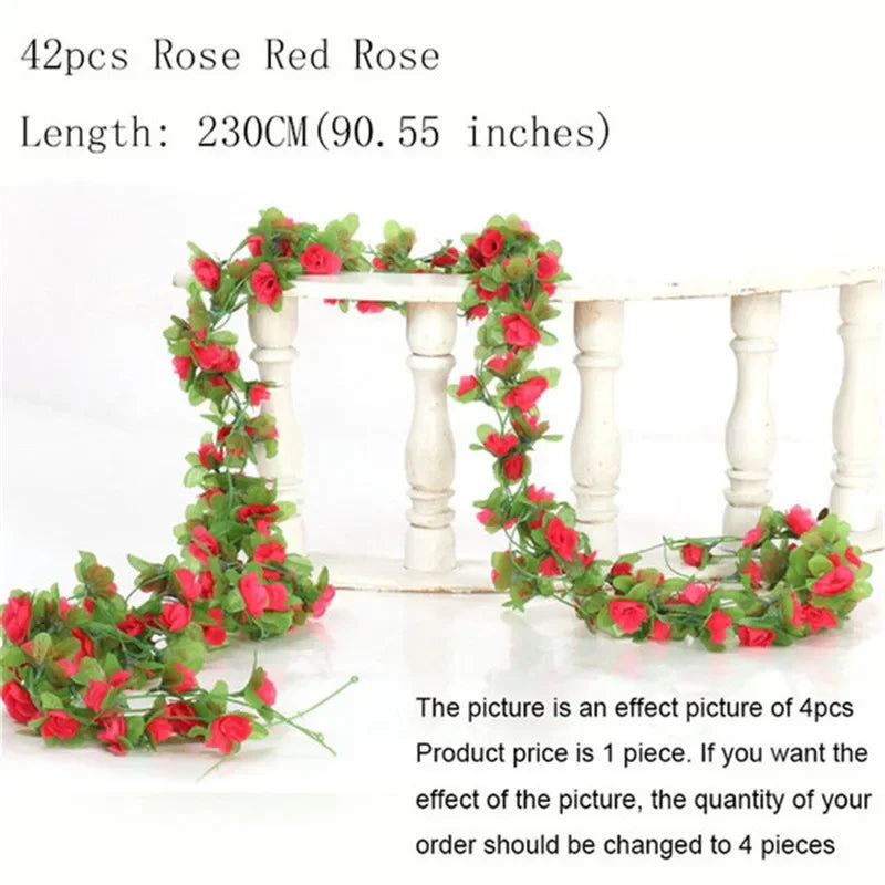 guirlande artificielle fleurs roses feuilles vertes décoration maison jardin mariage festive naturelle