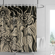 rideau douche graphique moderne motif tournesols noir beige 180x180cm