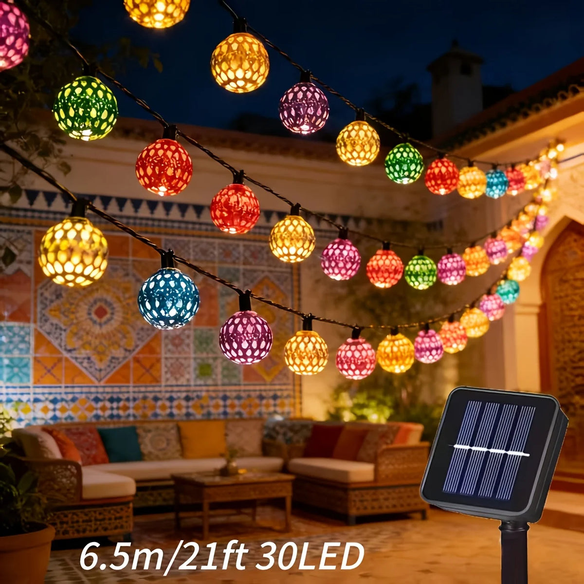 guirlande lumineuse solaire 30 led multicolore géométriques clips moderneextérieur festive jardin