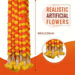 guirlande artificielle fleurs orange jaune rouge décoration festive indienne attaches extrémités