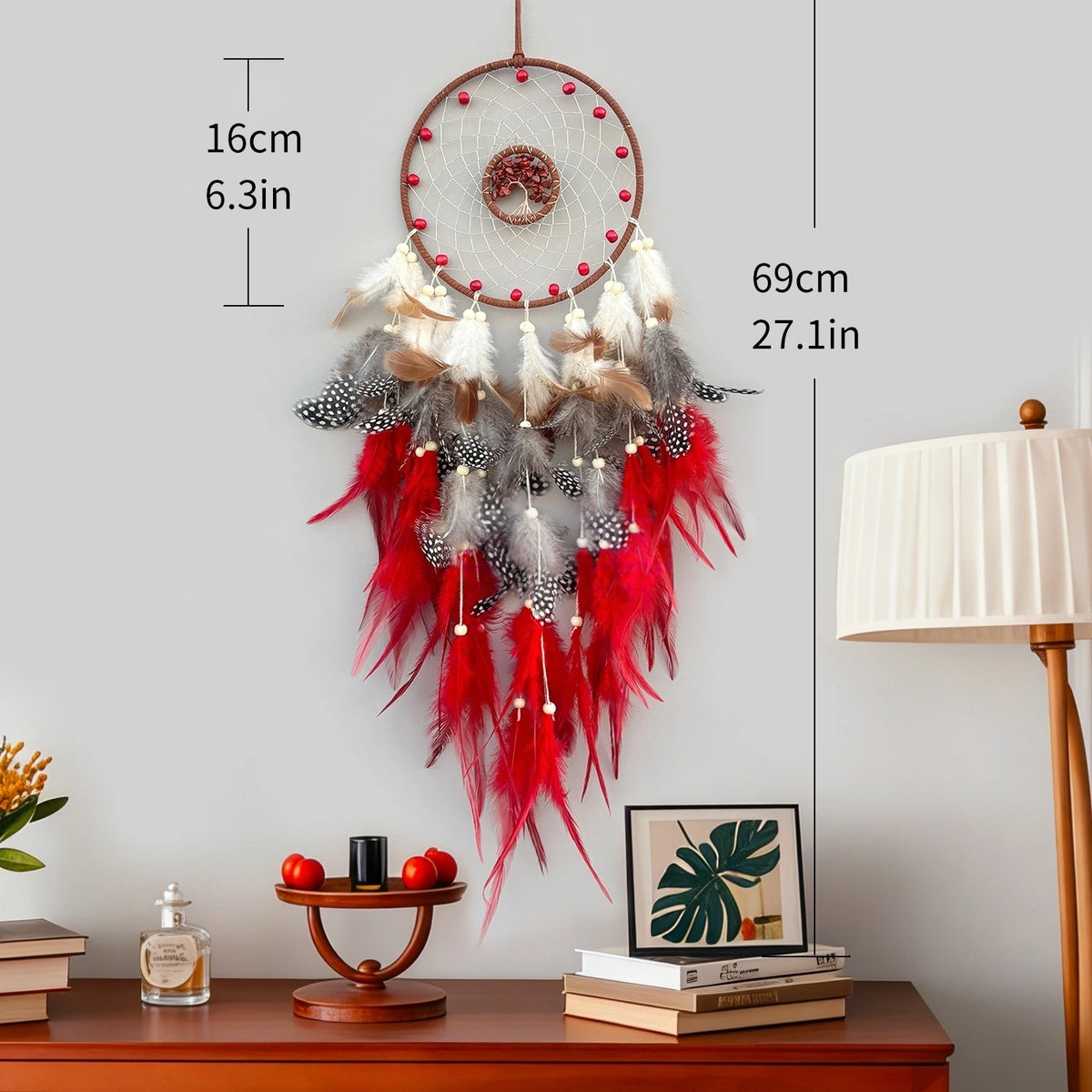 attrape rêves boho chic plumes multicolore bleu rouge gris orange salon chambre