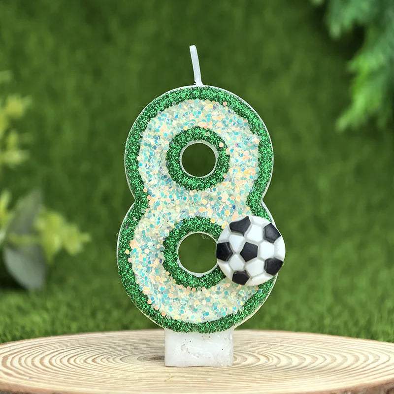 bougies chiffres paillettes football anniversaire decoration verte blanche noire bleue thèmes sportifs numerotees opaque