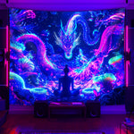 tapisserie murale moderne dragons stylisés violet bleu rose fond marin 100x150cm
