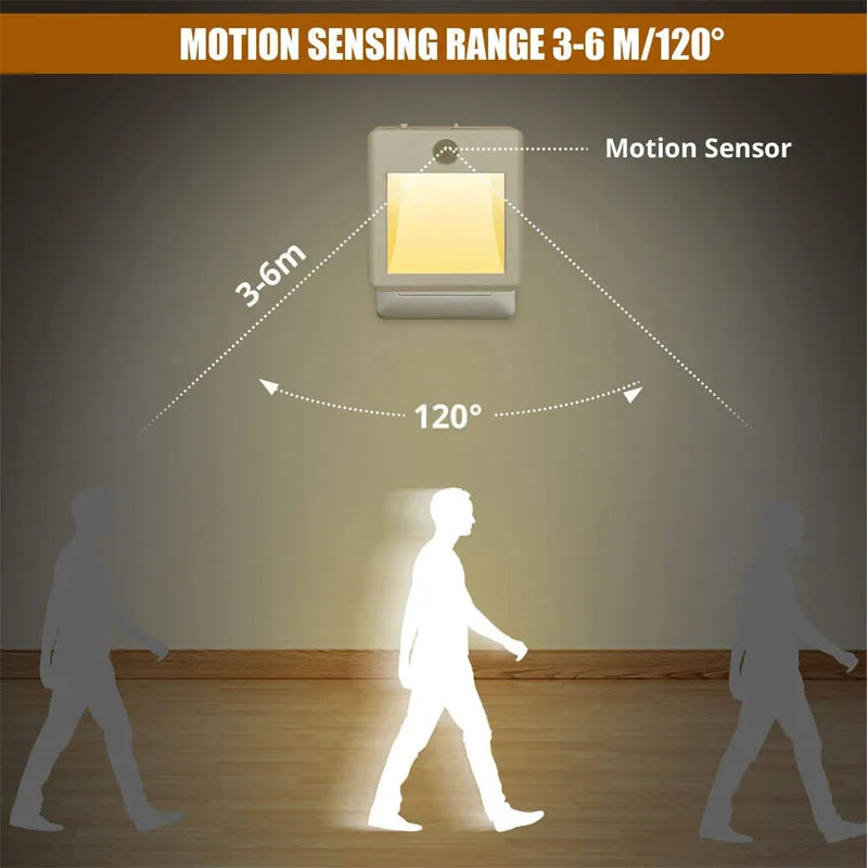 lampe nuit détecteur mouvement blanc rectangle moderne interrupteur mural LED fixations chambre couloir
