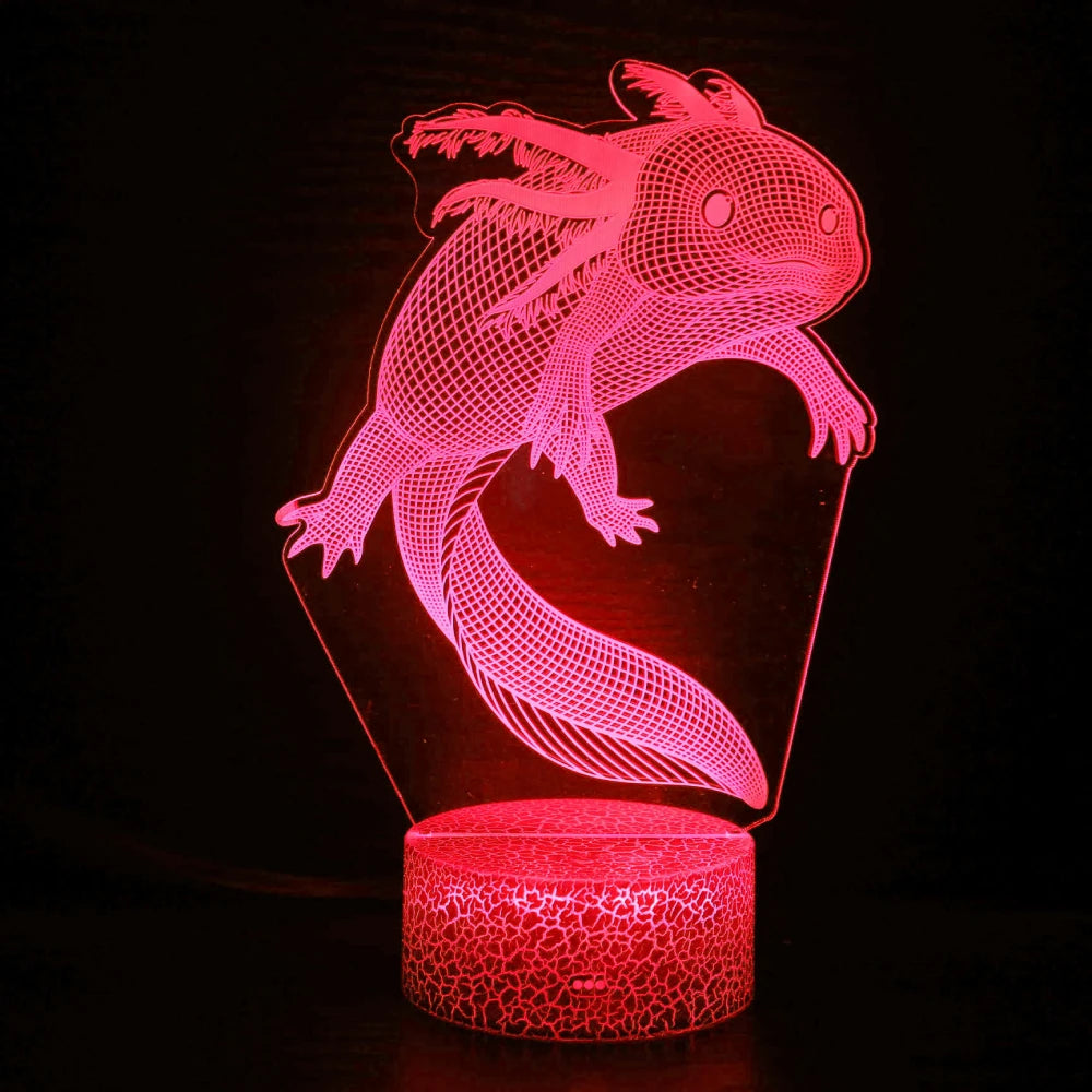 lampe led 3d axolotl change couleur télécommande rose bleu rouge vert