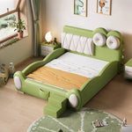 lit enfant vert clair simili cuir crocodile contemporain table chevet tapis jouets bois chambre
